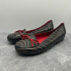 Kate Spade Black Brown Animal Print Jelly Flats Size 9 Slip On Bow Accent